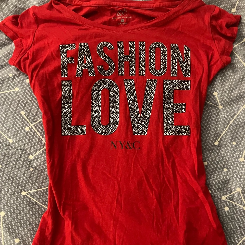 new york & company bedazzled red fashion love short sleeve t-shirt y2k